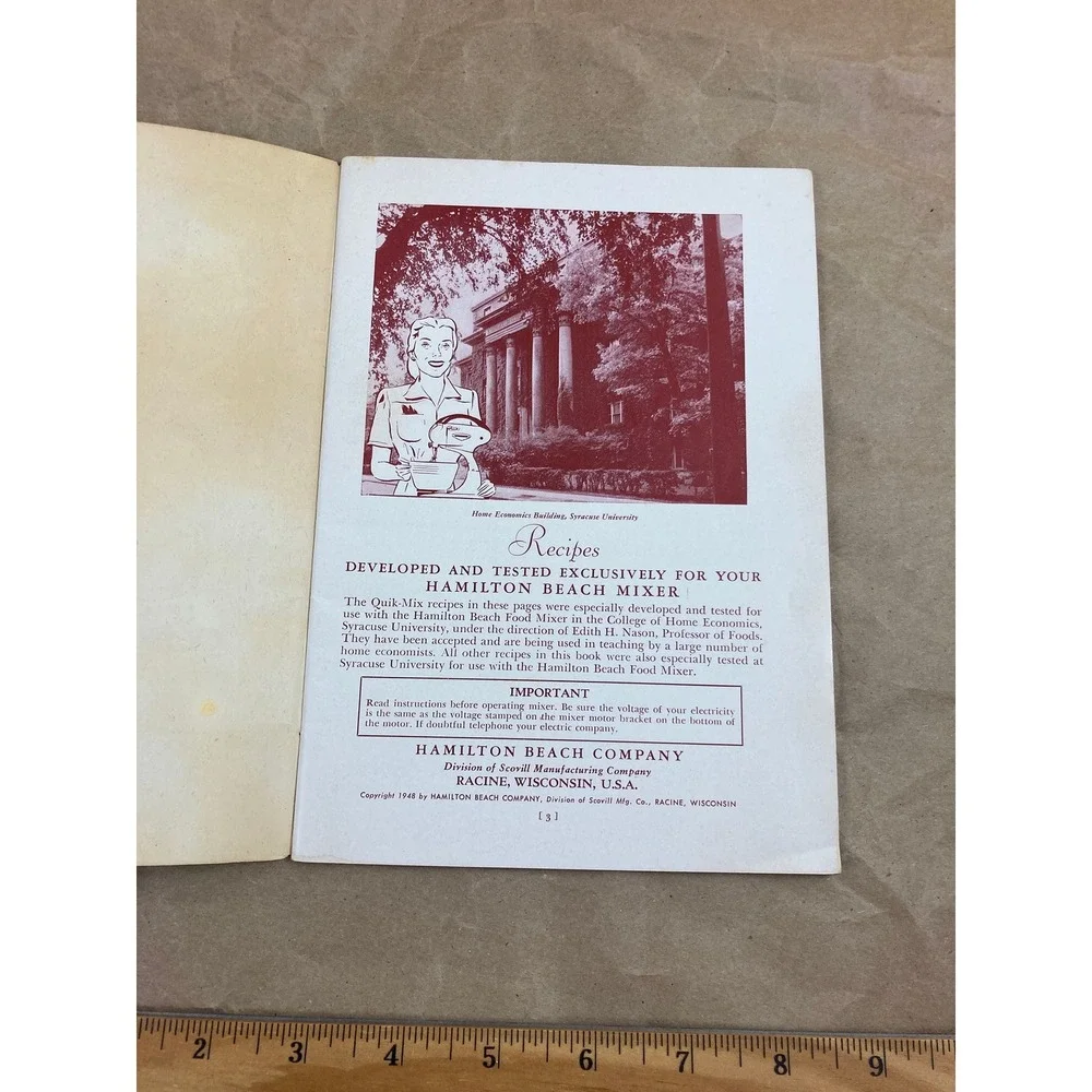 1948 Hamilton Beach Food Mixer Use and Recipe Cookbook